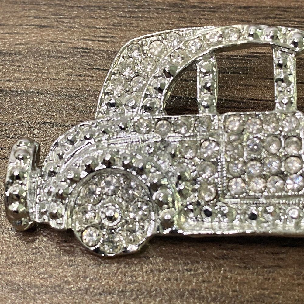 Antique Classic 1900s Model T‎ Car Silver Rhinestone Brooch Pin "C" Clasp Bling - Picture 3 of 6